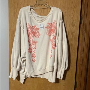 We The Free Cream and Coral Floral Top